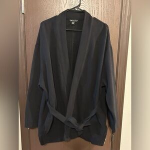 ATHLETA black long sleeve wrap belted sweatshirt jacket w/ pockets L/XL